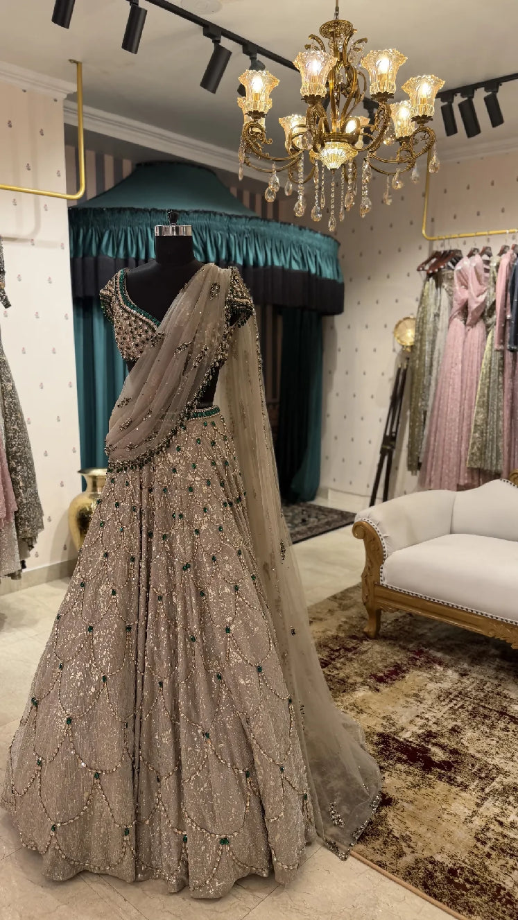 GREEN GOLD LEHENGA SET - BY MEHAK MAKHIJA