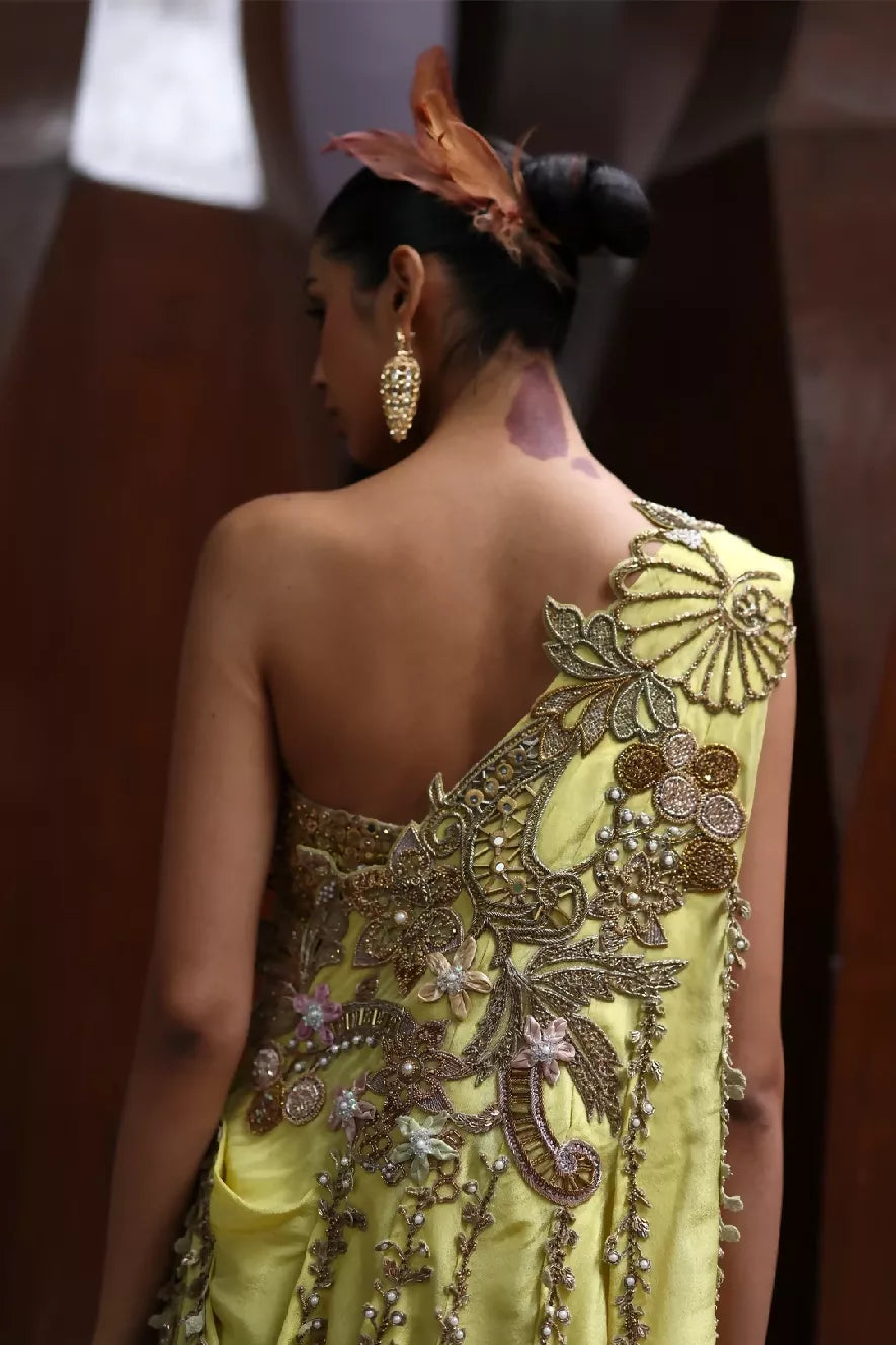 Osa One-Shoulder Cocoon Cape Set in Yellow