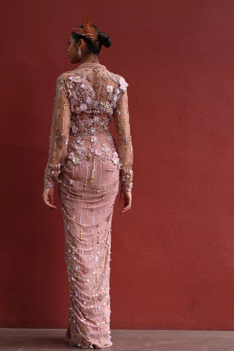 Chaya Collared Dress in Mocha Mousse & Peach