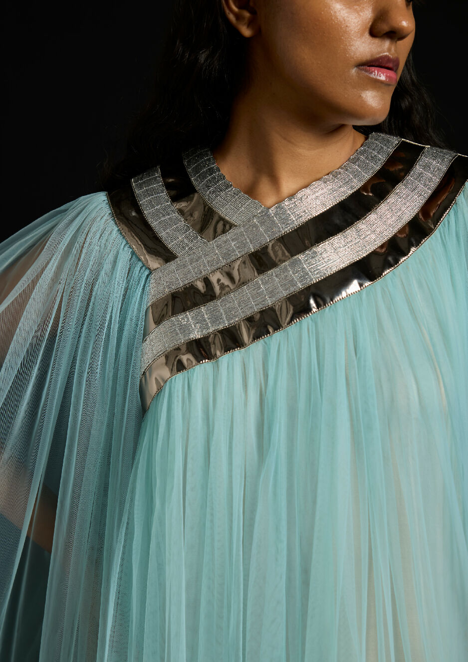 Gradient Tulle Gathered Kaftan