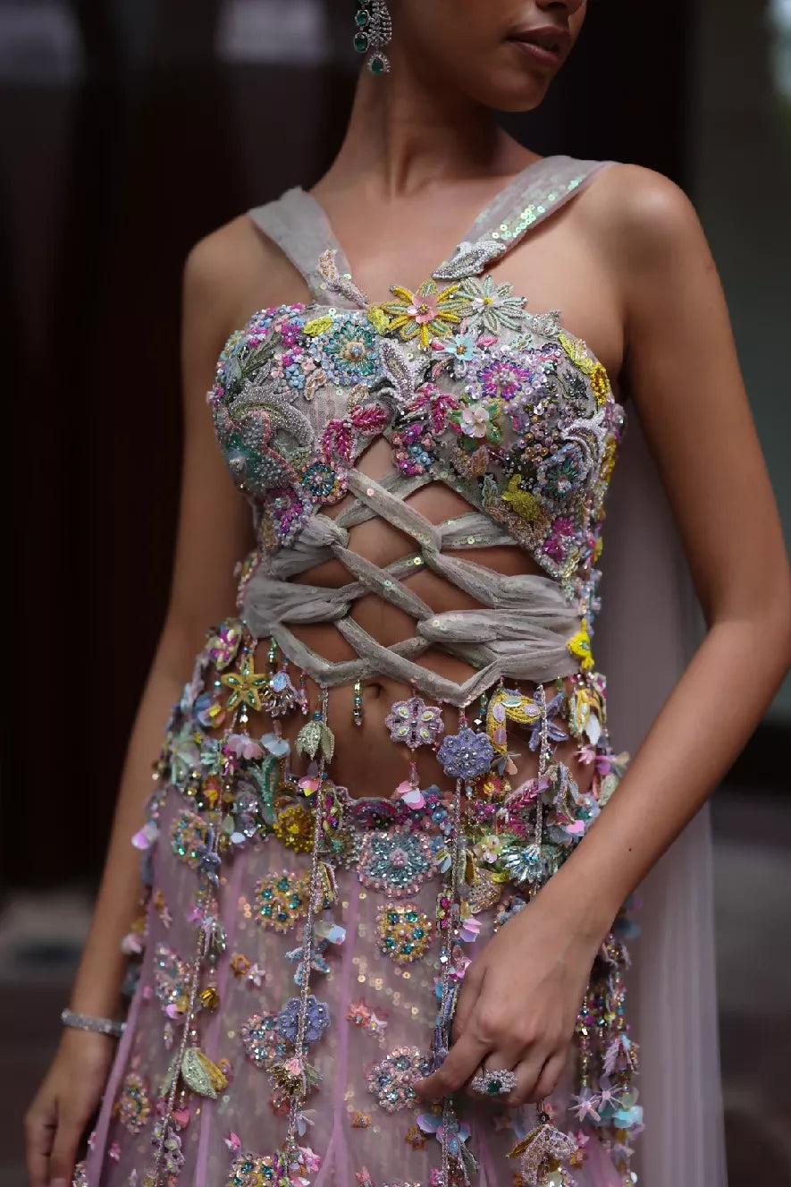 Sora Lehenga Peppermint Pink & Hawkes Blue