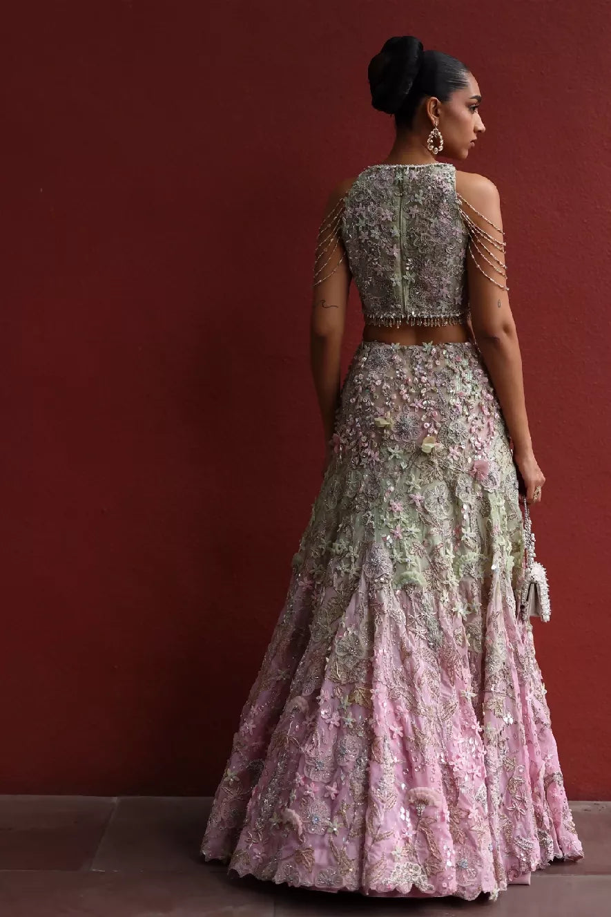 Sakura Lehenga Set Pastel Green & Peppermint Pink