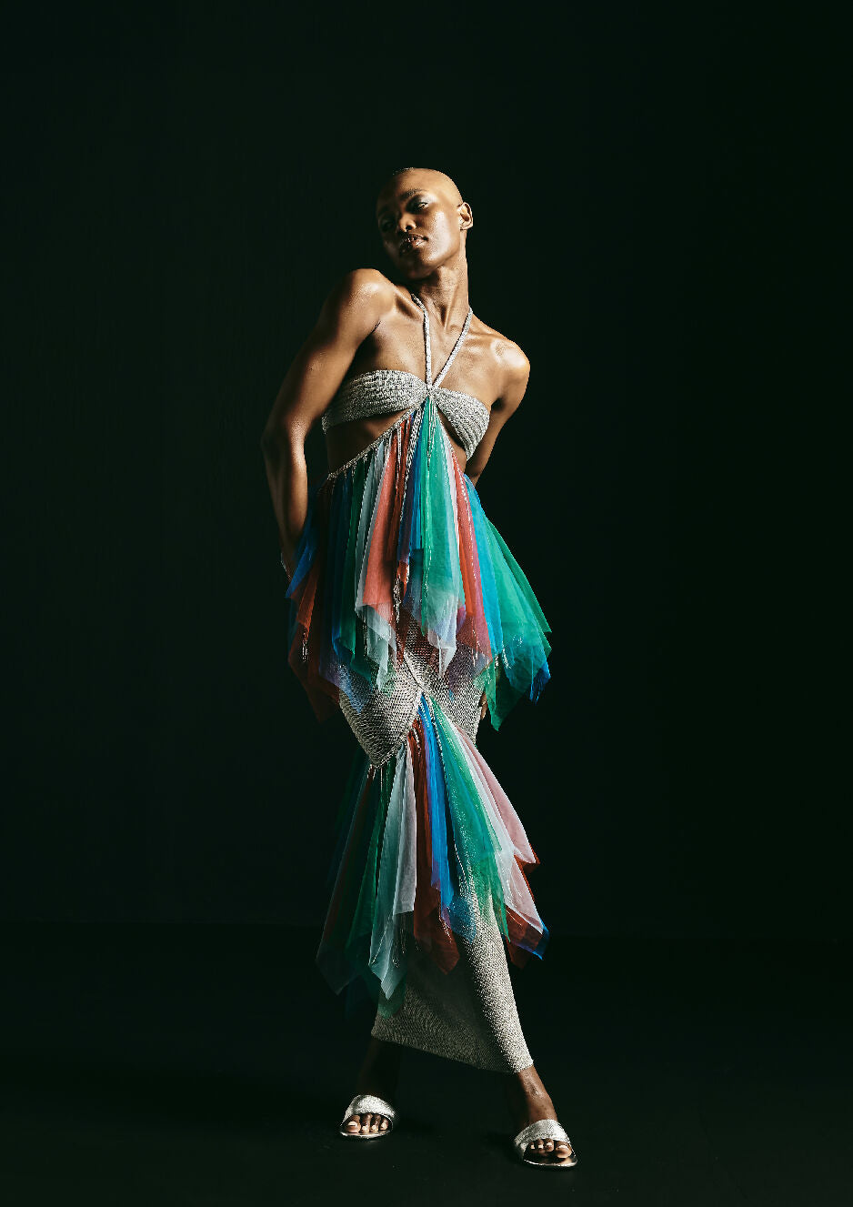 Multicolor Tulle Halter Gown