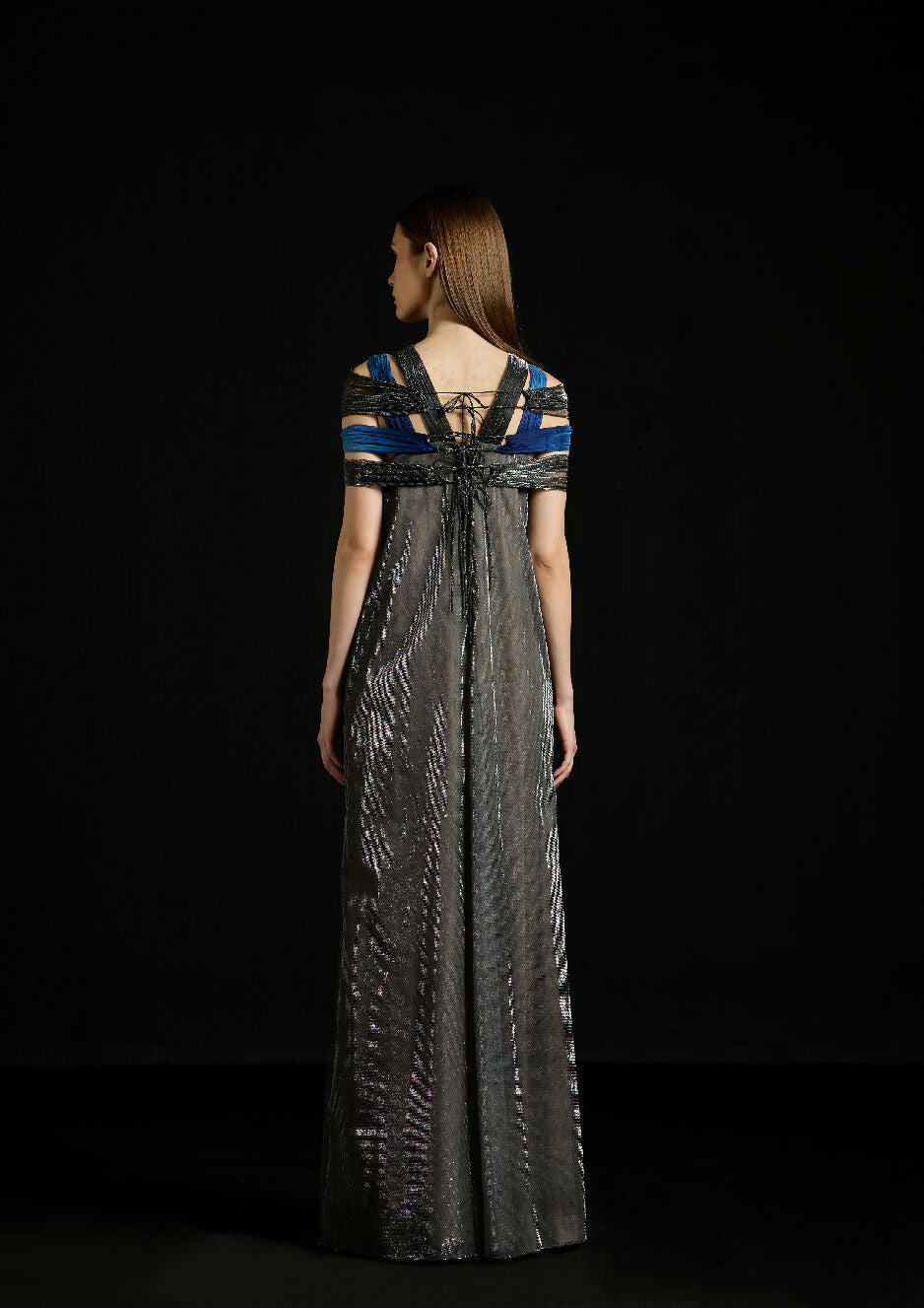 Interwoven Yoke Metallic Kaftan Dress