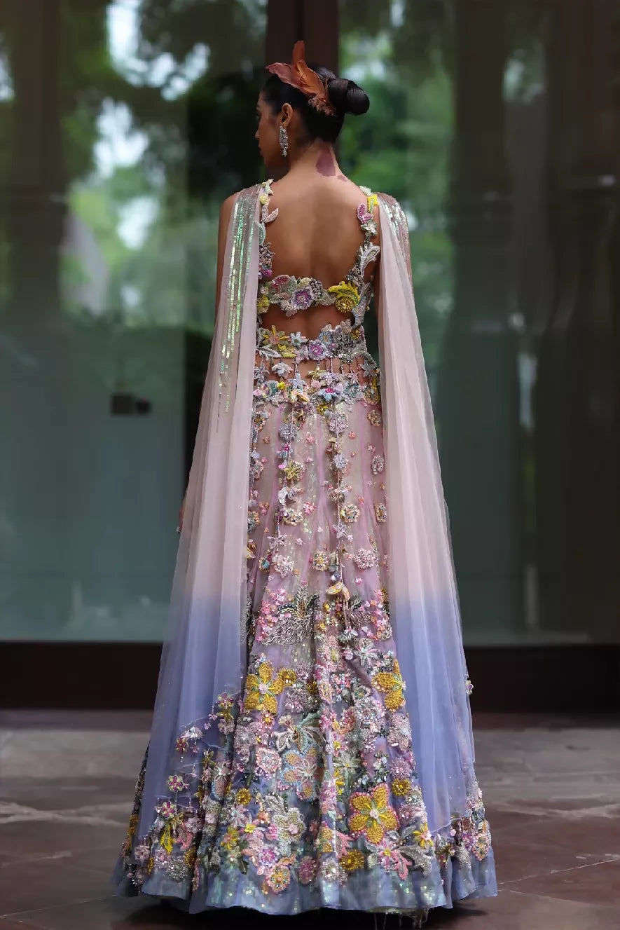 Sora Lehenga Peppermint Pink & Hawkes Blue