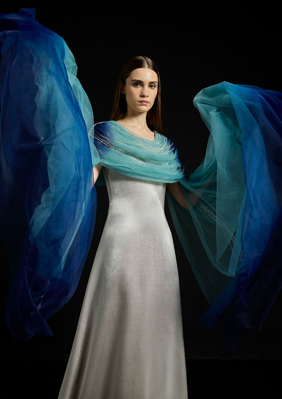 Draped Tulle Fall-Panelled Dress