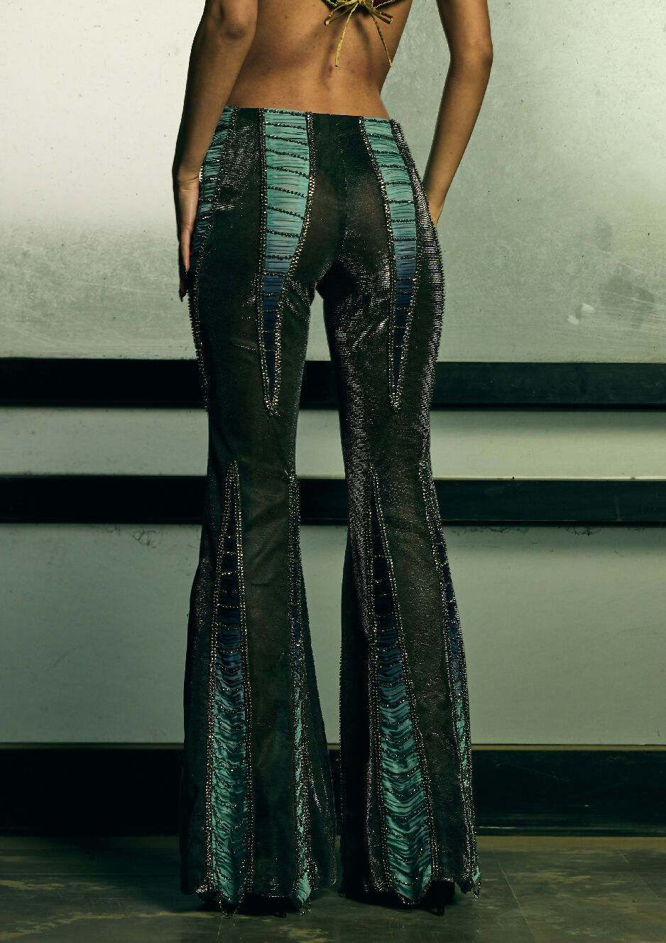 Gunmetal Ladder Boot-cut Trousers