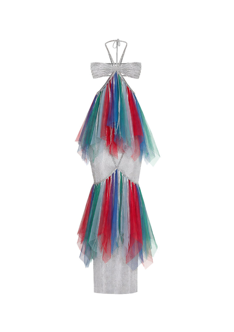 Multicolor Tulle Halter Gown