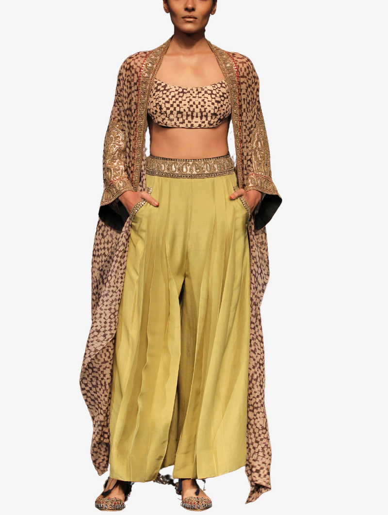 Yellow printed trousers 3 piece set