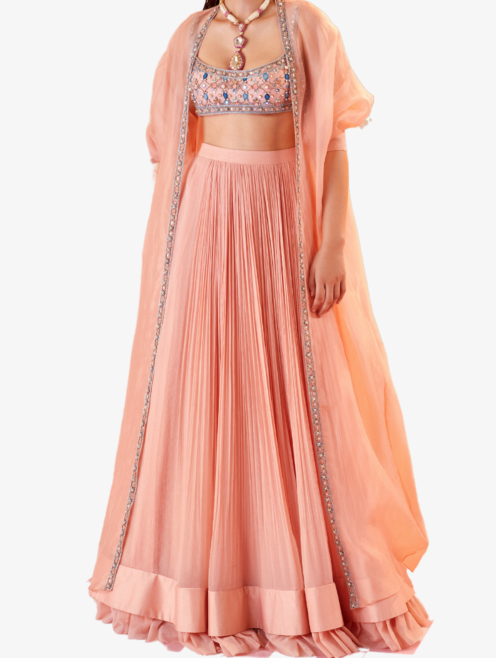 Peach embroidered Blouse + Skirt - Roxann