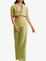 Yellow embroidered trouser set