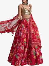 Red Embroidered textured lehenga set