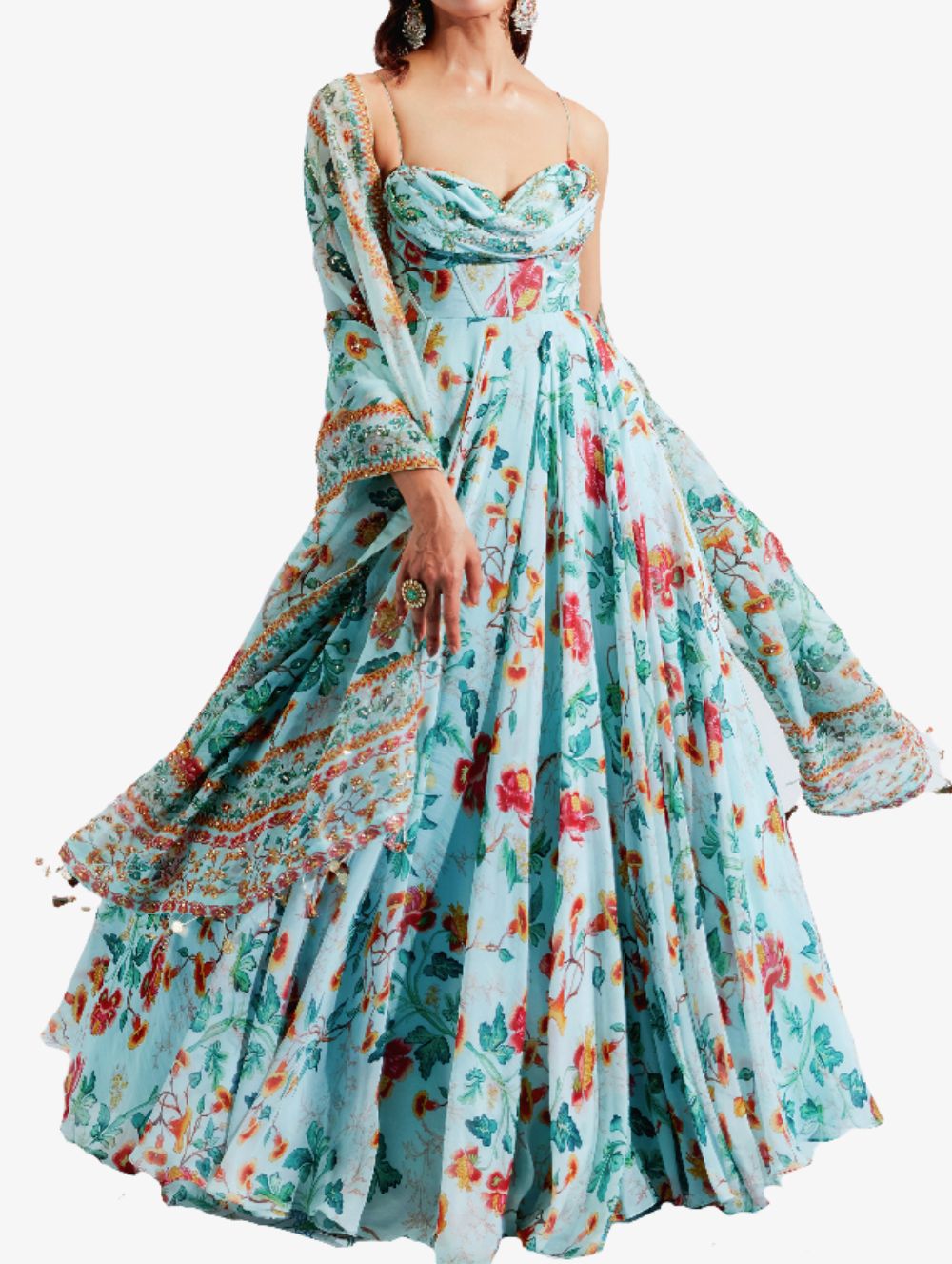 Blue corset embroidered anarkali set | special price