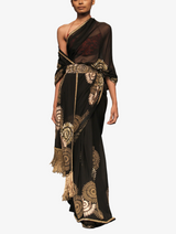 Black and gold draped Sari