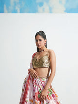 Nude Floral Print Lehenga Set