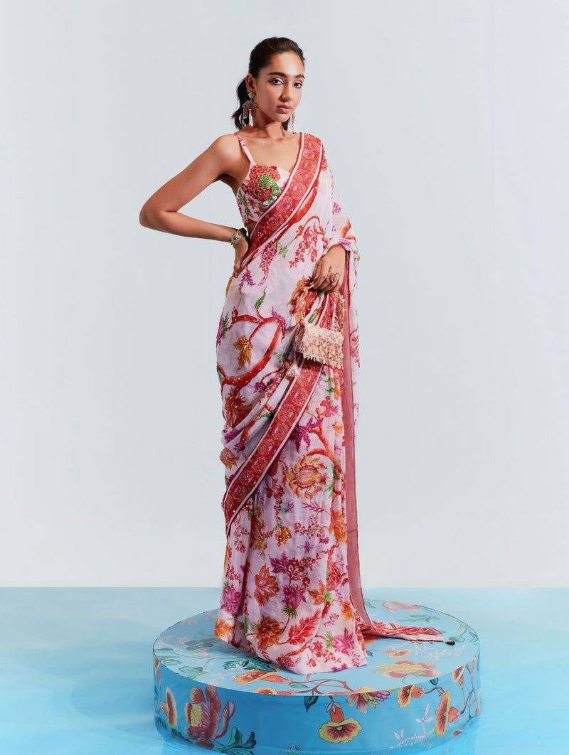 Blush organza sari