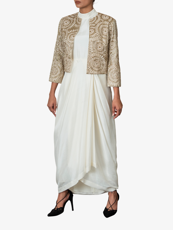 Ivory dupion silk dress set