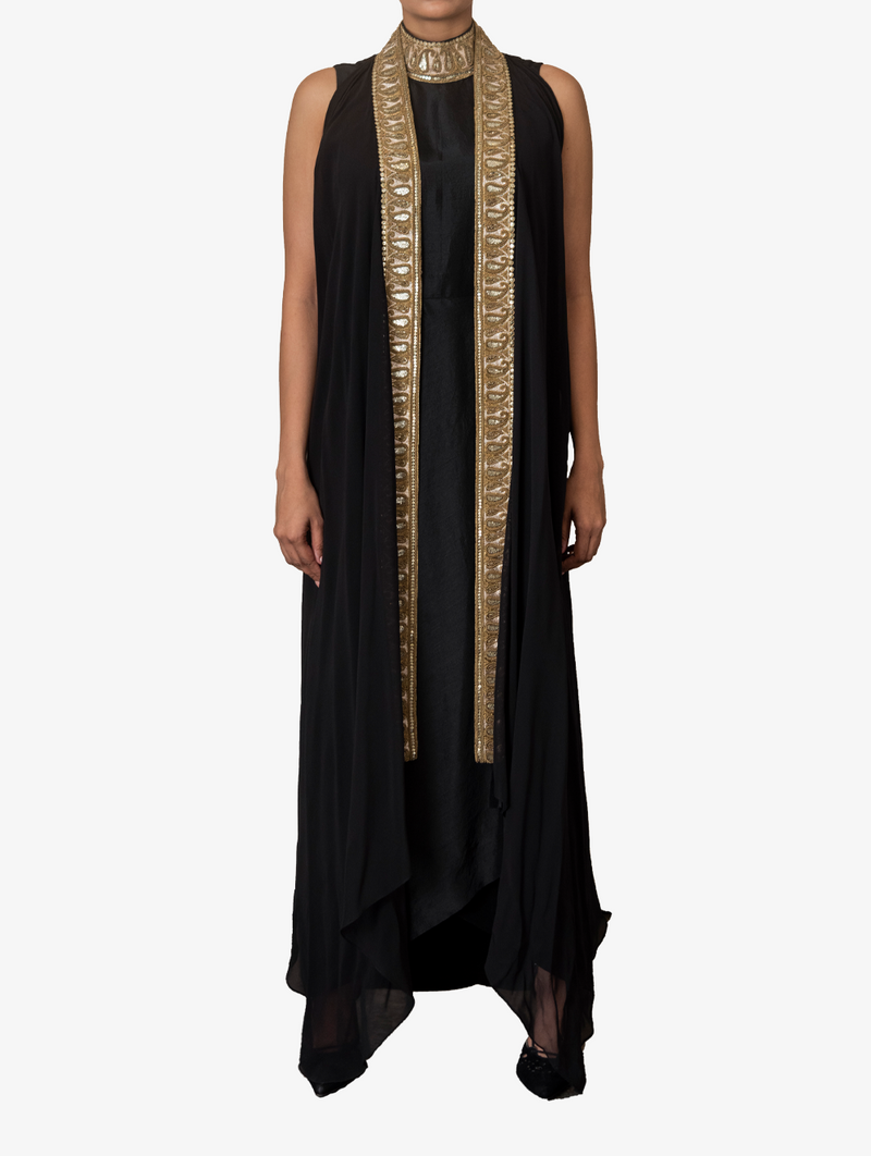 Full length dupion silk dress and drape