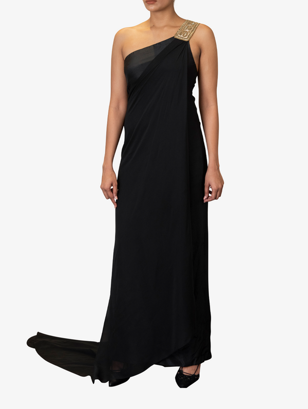 Full length georgette drape dress in black