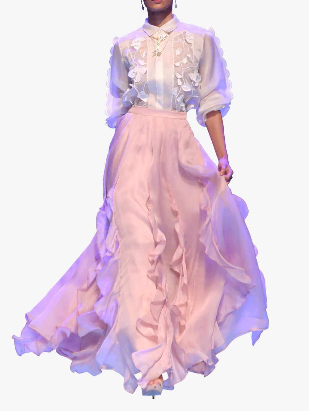 Petal embroidered shirt with skirt