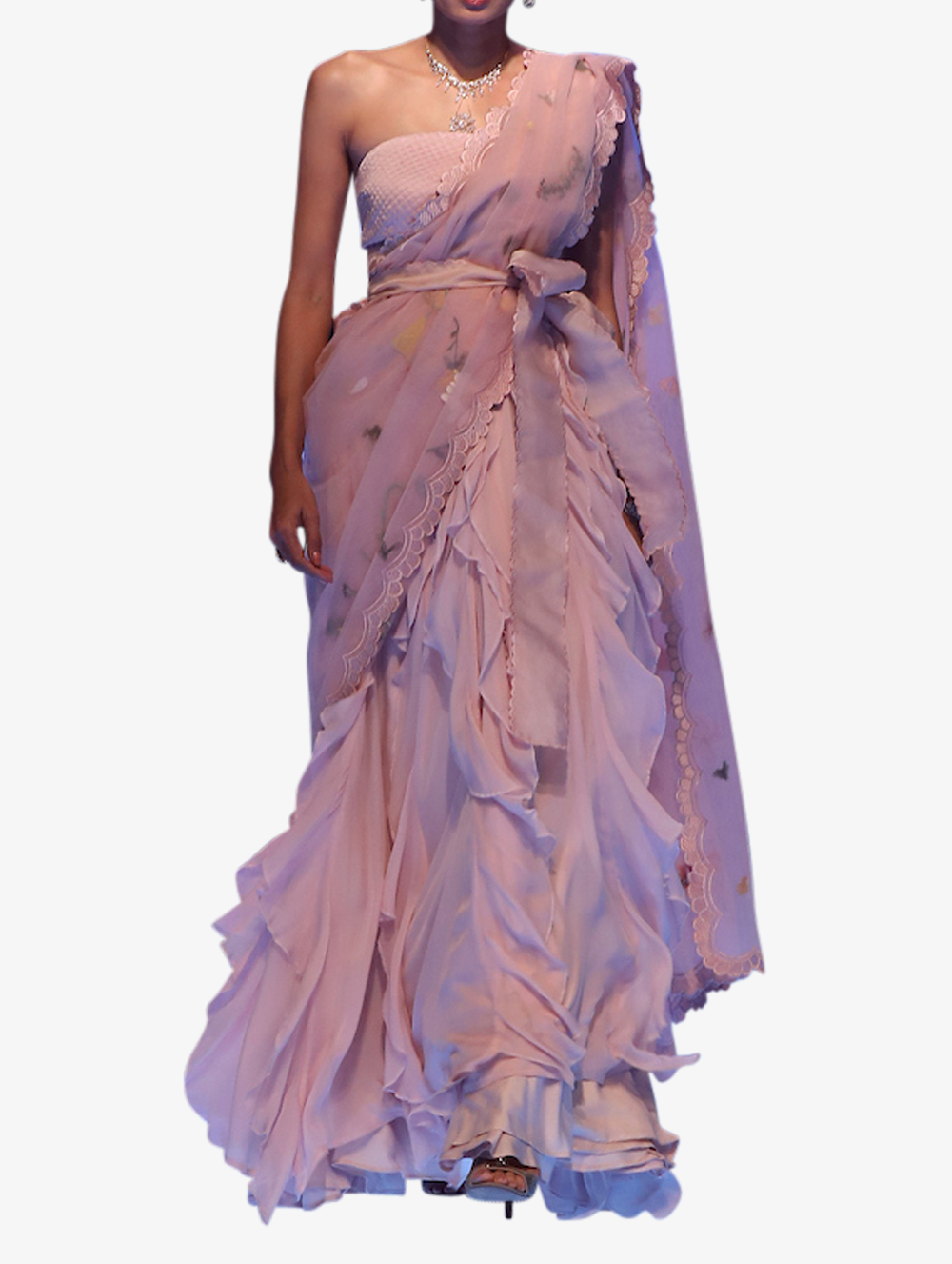 Pink pressed flower sari set