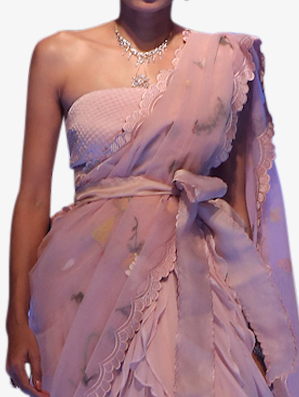 Pink pressed flower sari set
