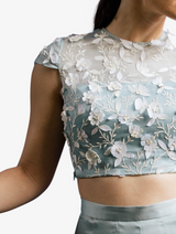 Petal embroidered crop top and ruffle skirt