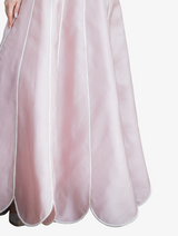 Pink organza ruffle crop top and petal skirt