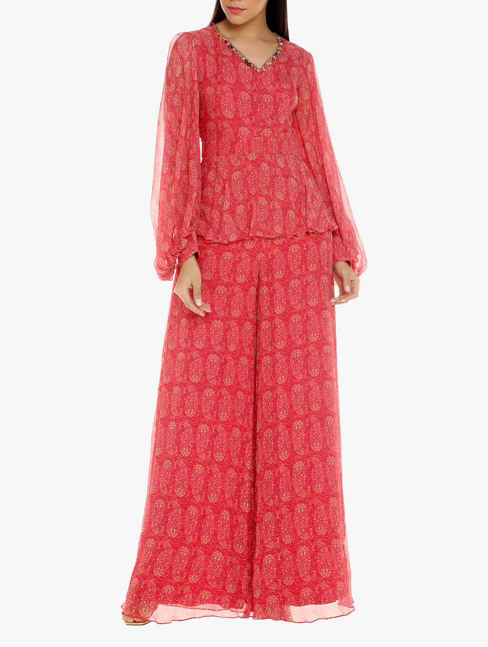 Coral paisley printed jumpsuit
