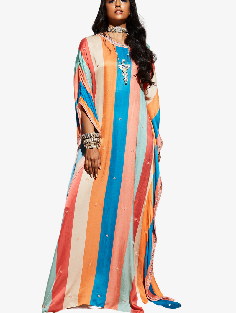 Stripe Print Kaftan With Triangle Border And Butties