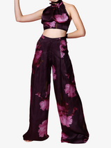 Purple printed blouse and trousers