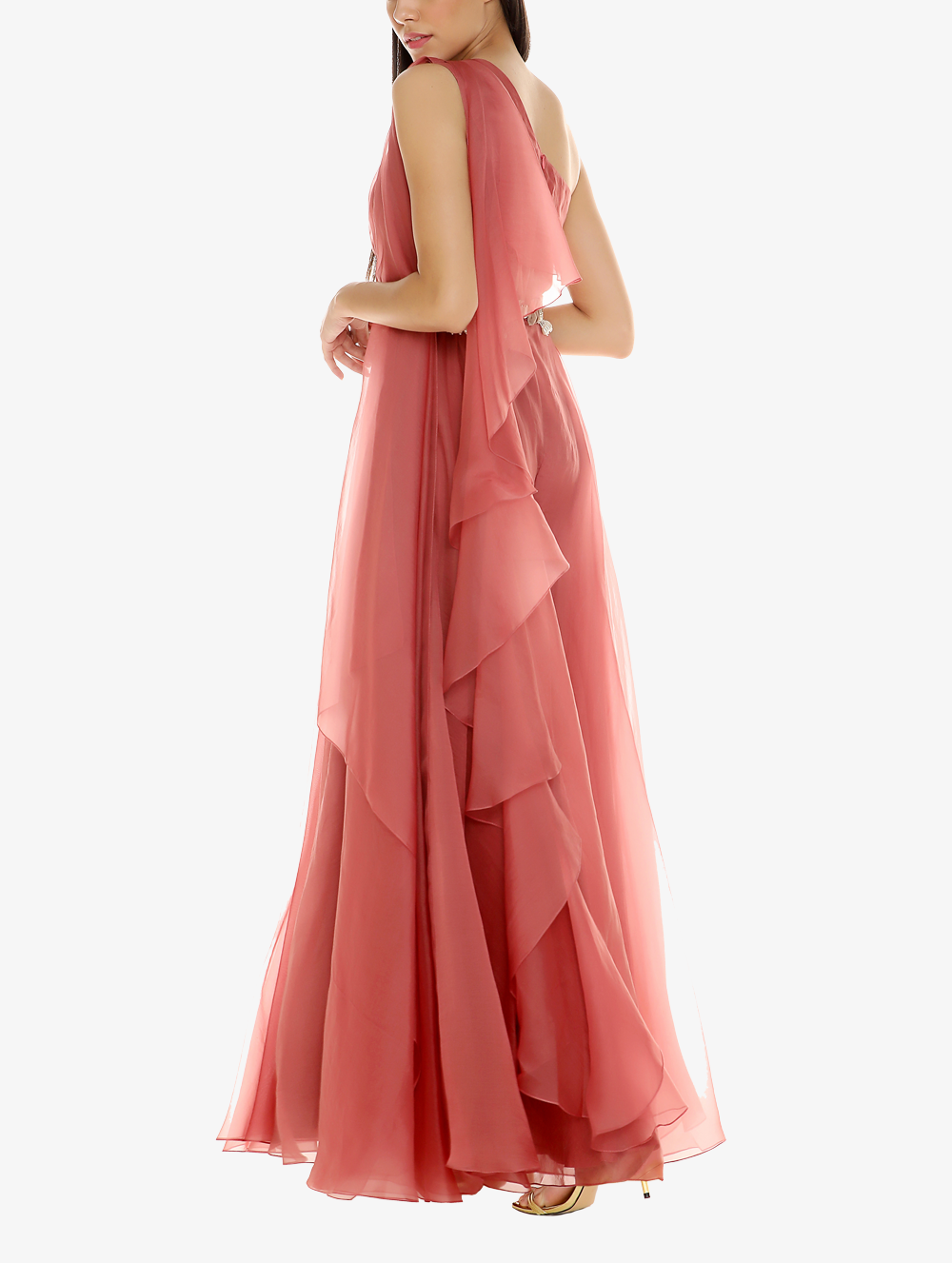 Pink one-shoulder organza jumpsuit