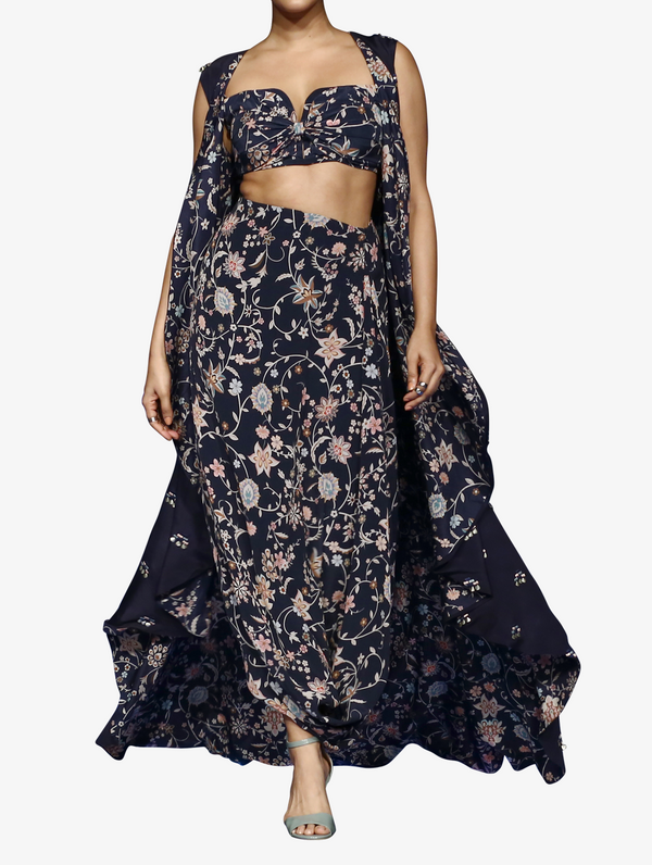 Floral drape skirt set