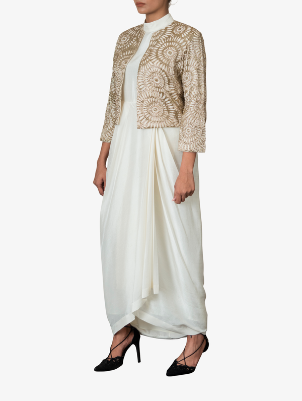 Ivory dupion silk dress set